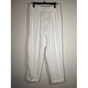 INSERCH Mens Linen Trousers 34x31 White Pleated Cuffed Coastal Summer Pants